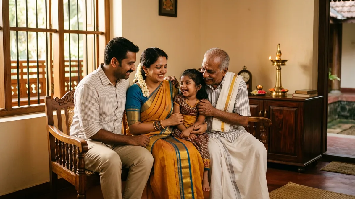 South Indian family sharing a joyful moment at home