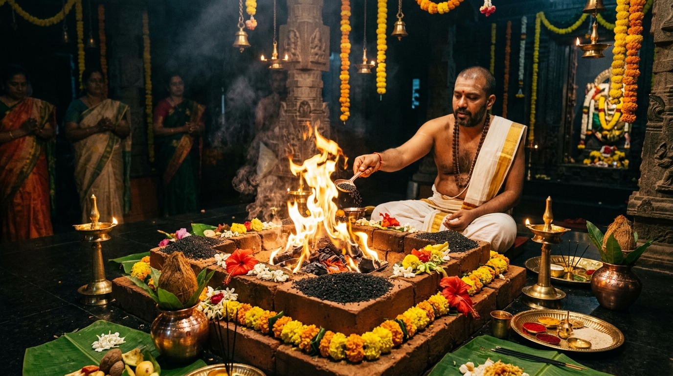 Sacred Thila Homam Vedic Fire Ritual with Black Sesame Offerings