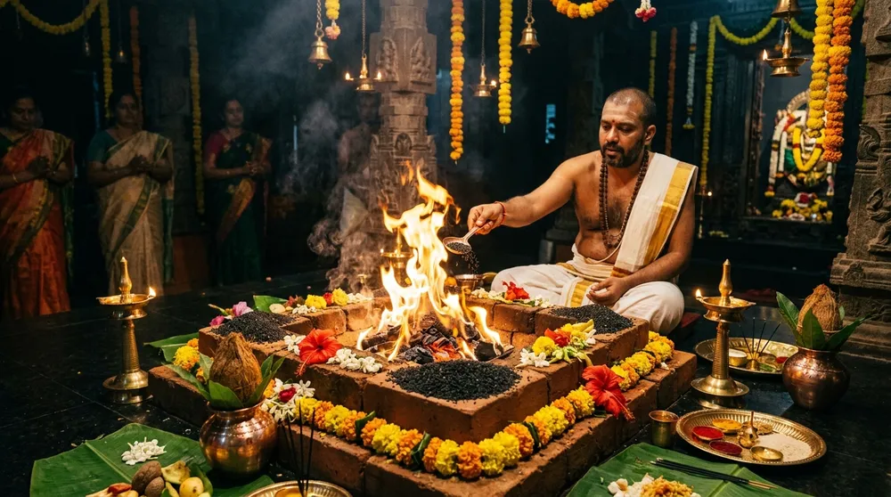 Traditional Thila Homam with black sesame offerings